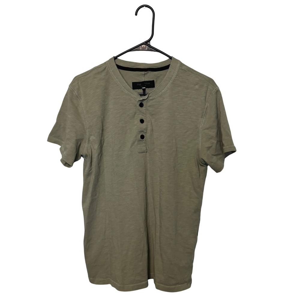 Rag & Bone Henley Shirt Mens Medium Green Short Sleeve Cotton Slub Tee Slim Fit